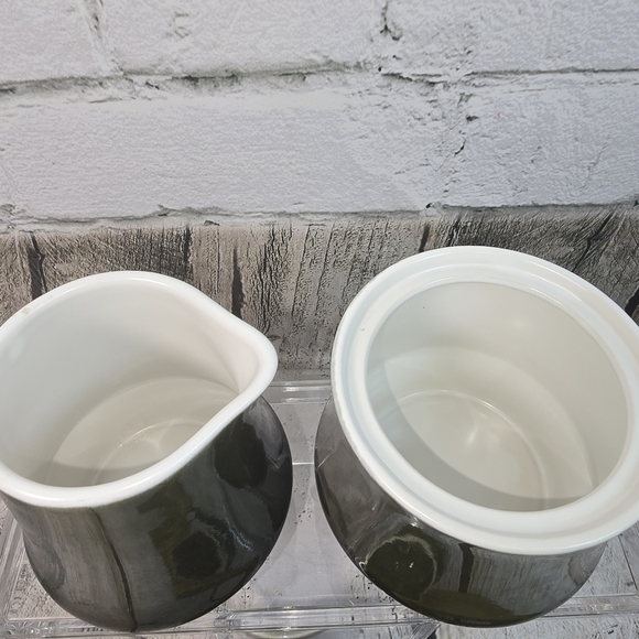 VINTAGE MID CENTURY MODERN CREAM AND SUGAR BOWL DARK JADE GREEN FROM JAPAN EUC - Picture 4 of 10